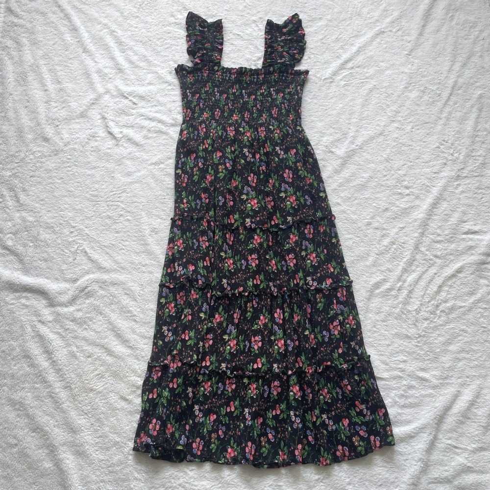 Floral Square-Neck Midi Dress - Black with Pink & Green Floral - Picture 2 of 8
